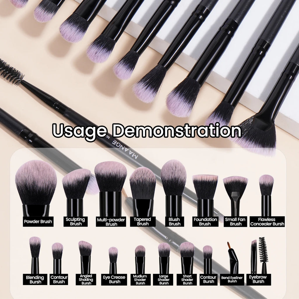 MAANGE Makeup Brushes 18pcs Professional Natural Foundation Eyeshadow Concealer Blending Brush with Storage Box Kabuki Women Kit