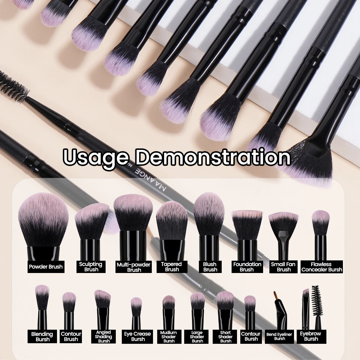 MAANGE Makeup Brushes 18pcs Professional Natural Foundation Eyeshadow Concealer Blending Brush with Storage Box Kabuki Women Kit