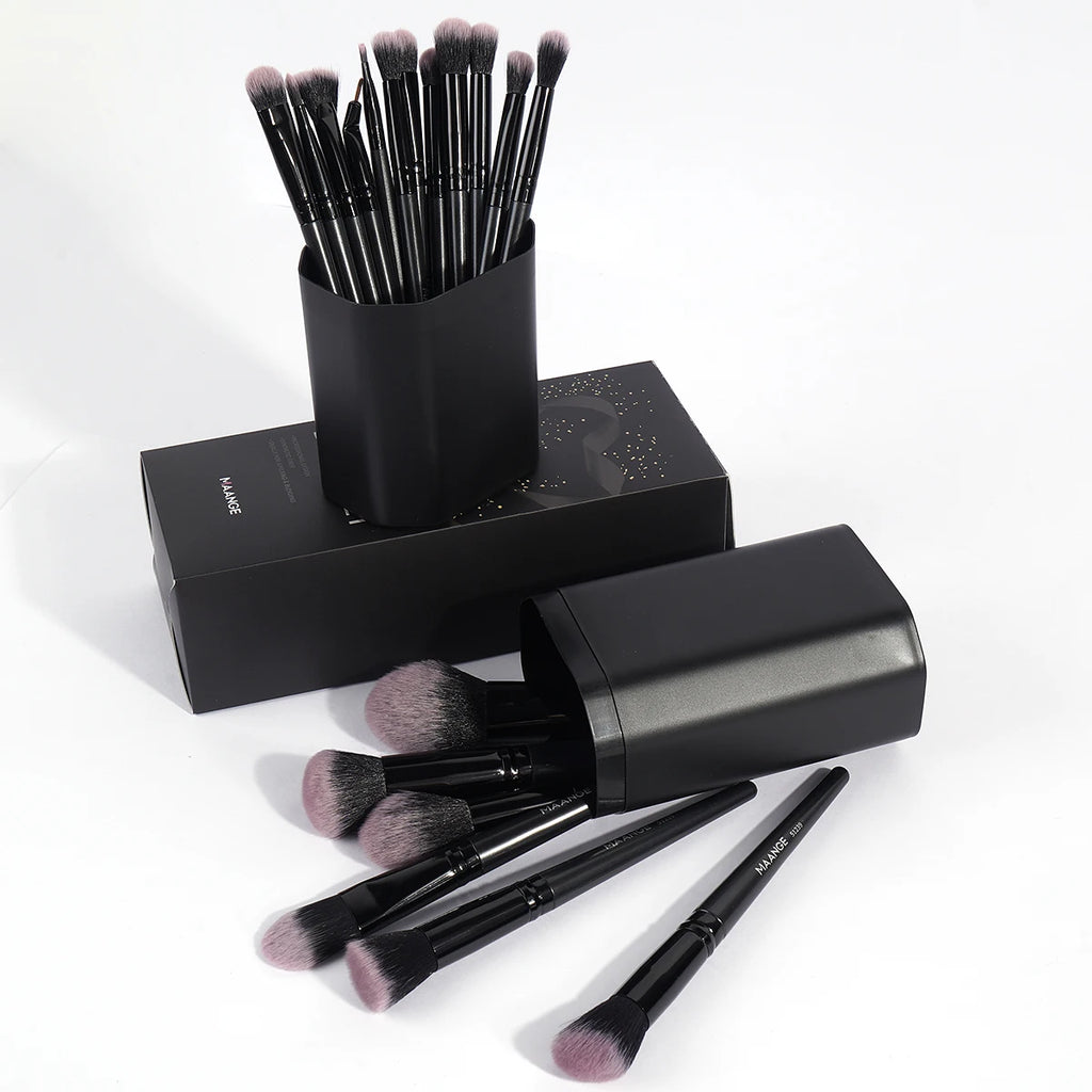 MAANGE Makeup Brushes 18pcs Professional Natural Foundation Eyeshadow Concealer Blending Brush with Storage Box Kabuki Women Kit