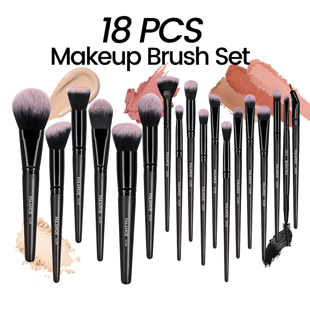 MAANGE Makeup Brushes 18pcs Professional Natural Foundation Eyeshadow Concealer Blending Brush with Storage Box Kabuki Women Kit