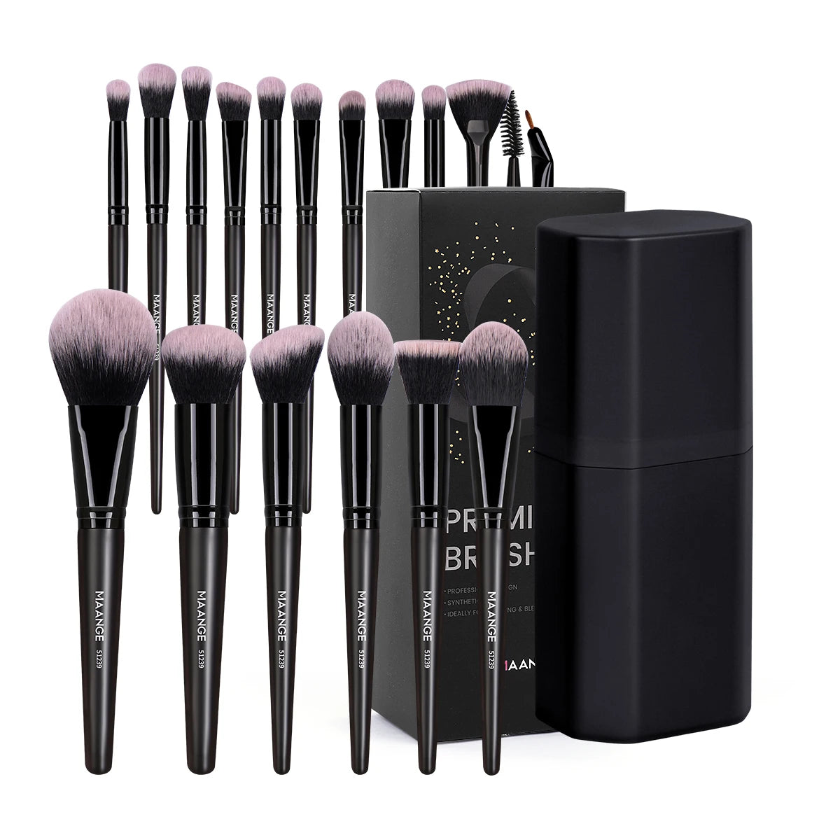 MAANGE Makeup Brushes 18pcs Professional Natural Foundation Eyeshadow Concealer Blending Brush with Storage Box Kabuki Women Kit
