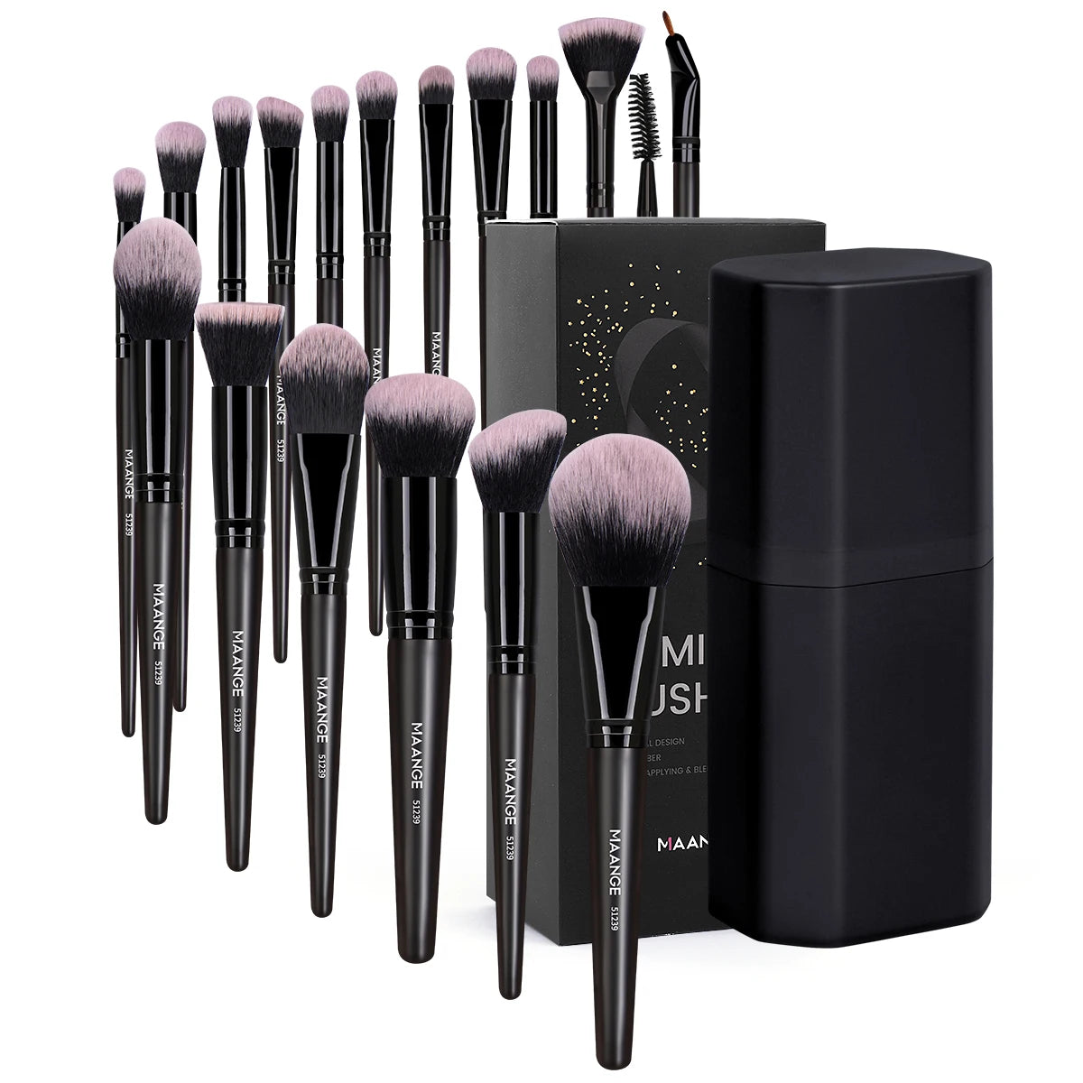 MAANGE Makeup Brushes 18pcs Professional Natural Foundation Eyeshadow Concealer Blending Brush with Storage Box Kabuki Women Kit