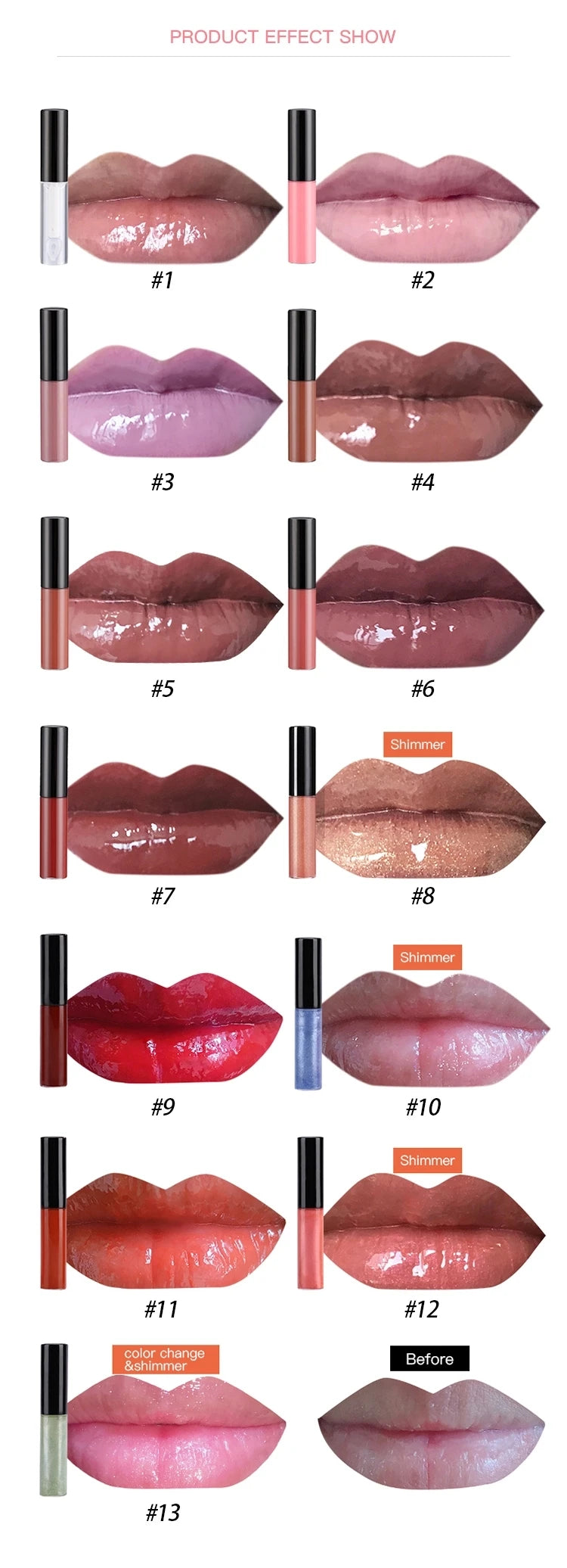 Lip Gloss Ultra-Brillant — 9 Teintes Effet Lèvres Pulpeuses