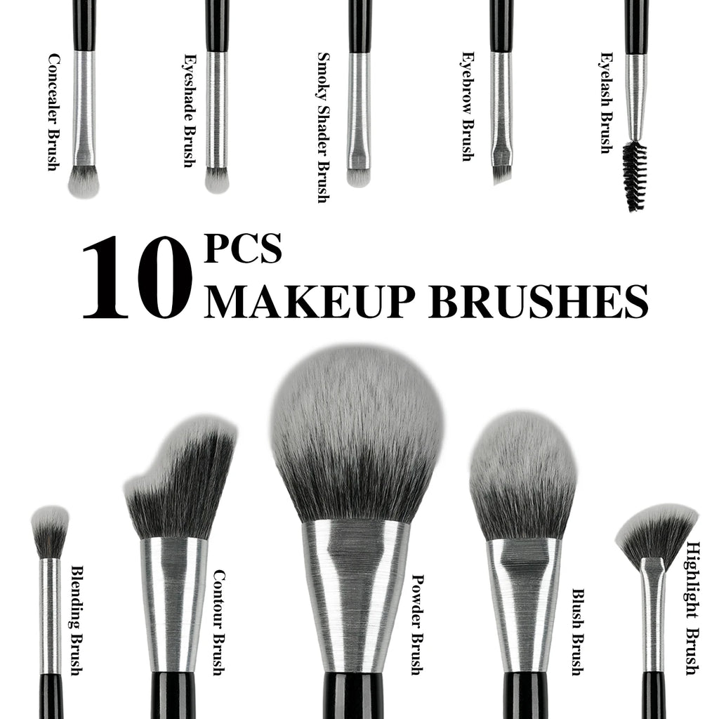 Set Pinceaux Luxe 10 Pièces — Poils Naturels avec Boîte