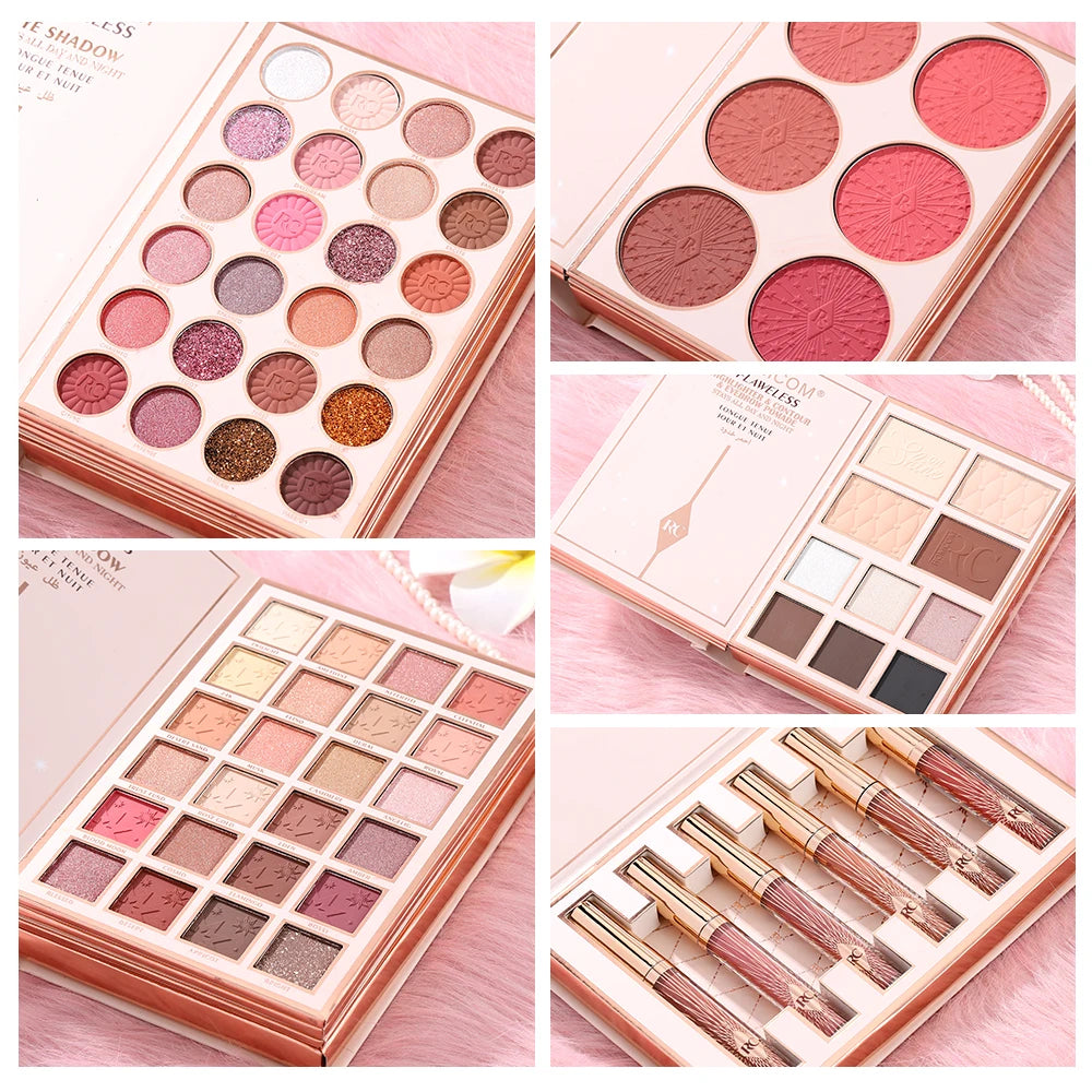 The makeup magic book contains eye shadow, lip gloss, powder blusher highlight, an ideal gift for women in holiday parties