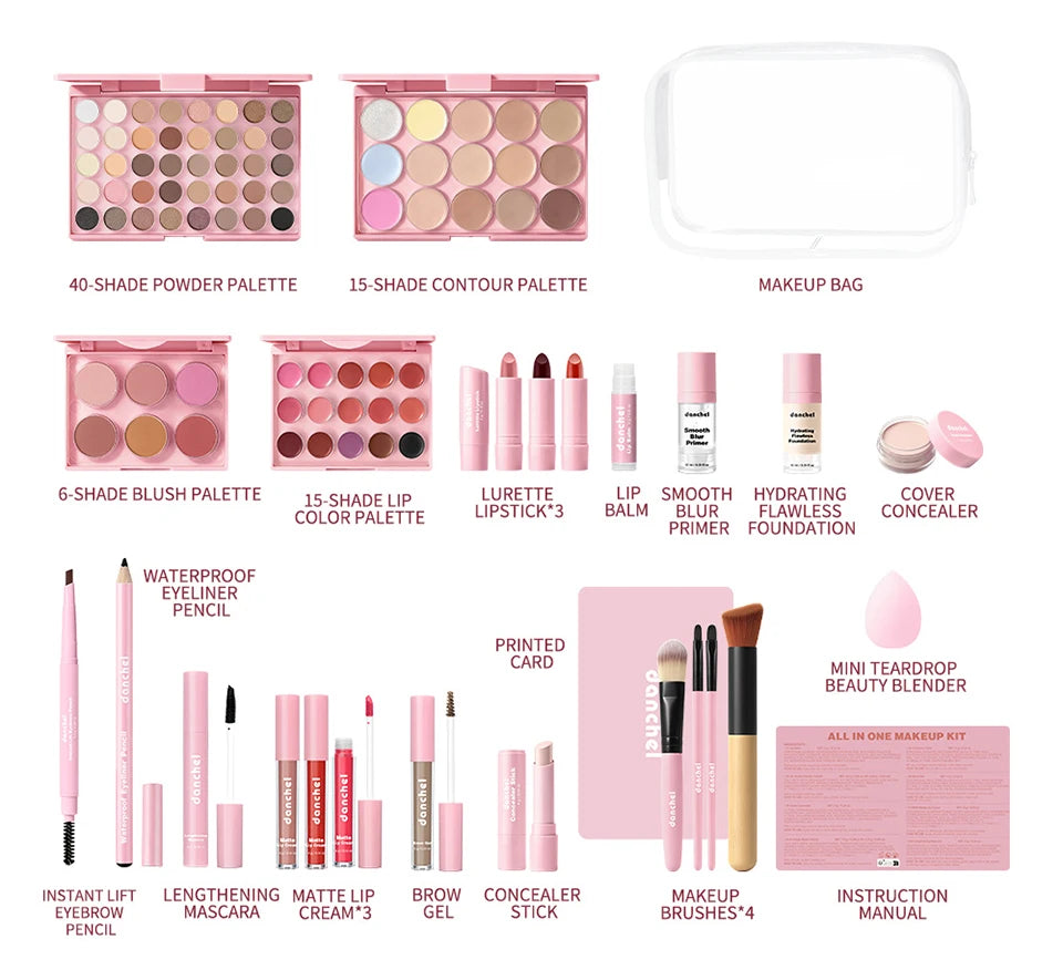 Kit Maquillage Complet Tout-en-Un — Base, Yeux, Lèvres & Contour