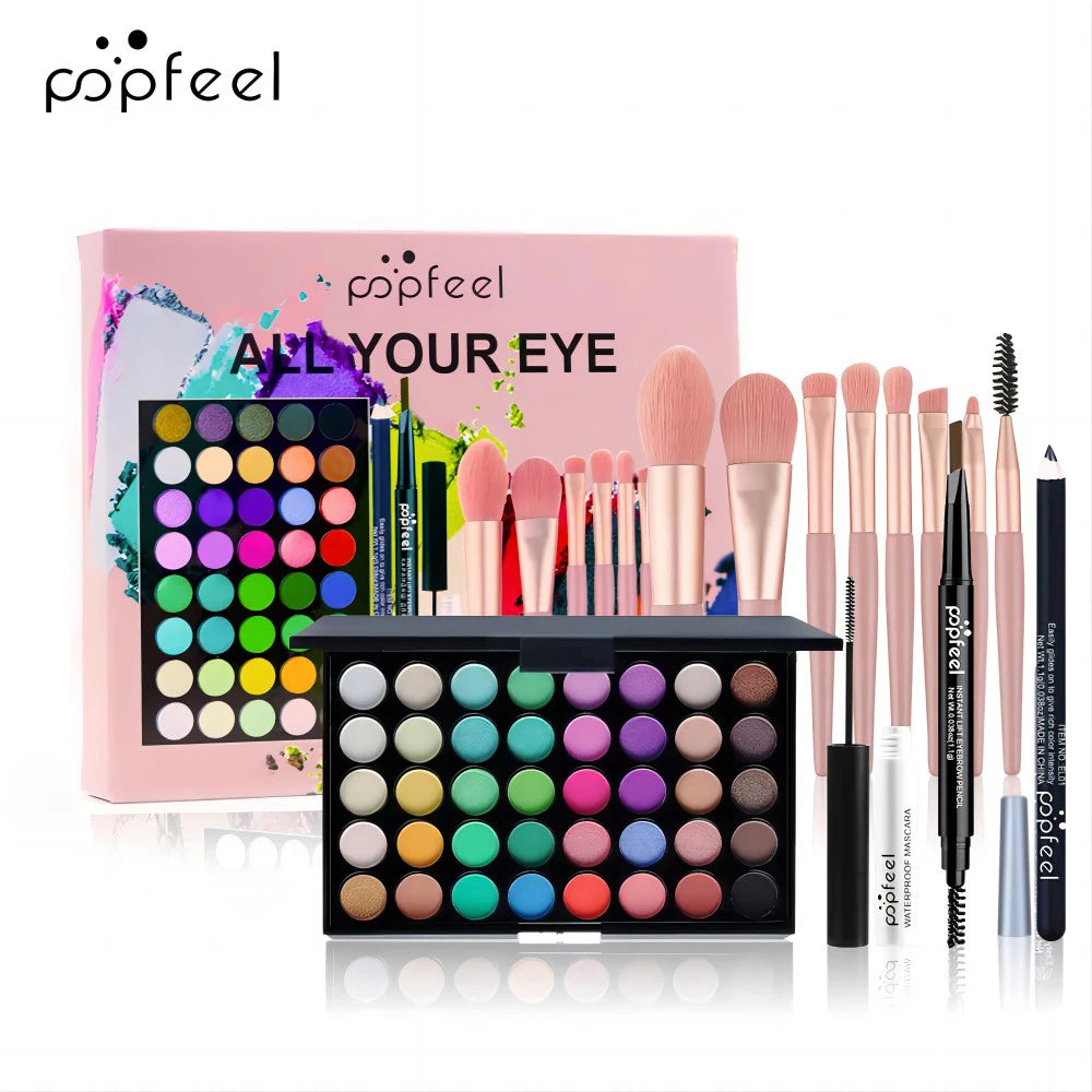 Kit Yeux Complet 40 Couleurs — Palette, Eyeliner, Mascara & Pinceaux
