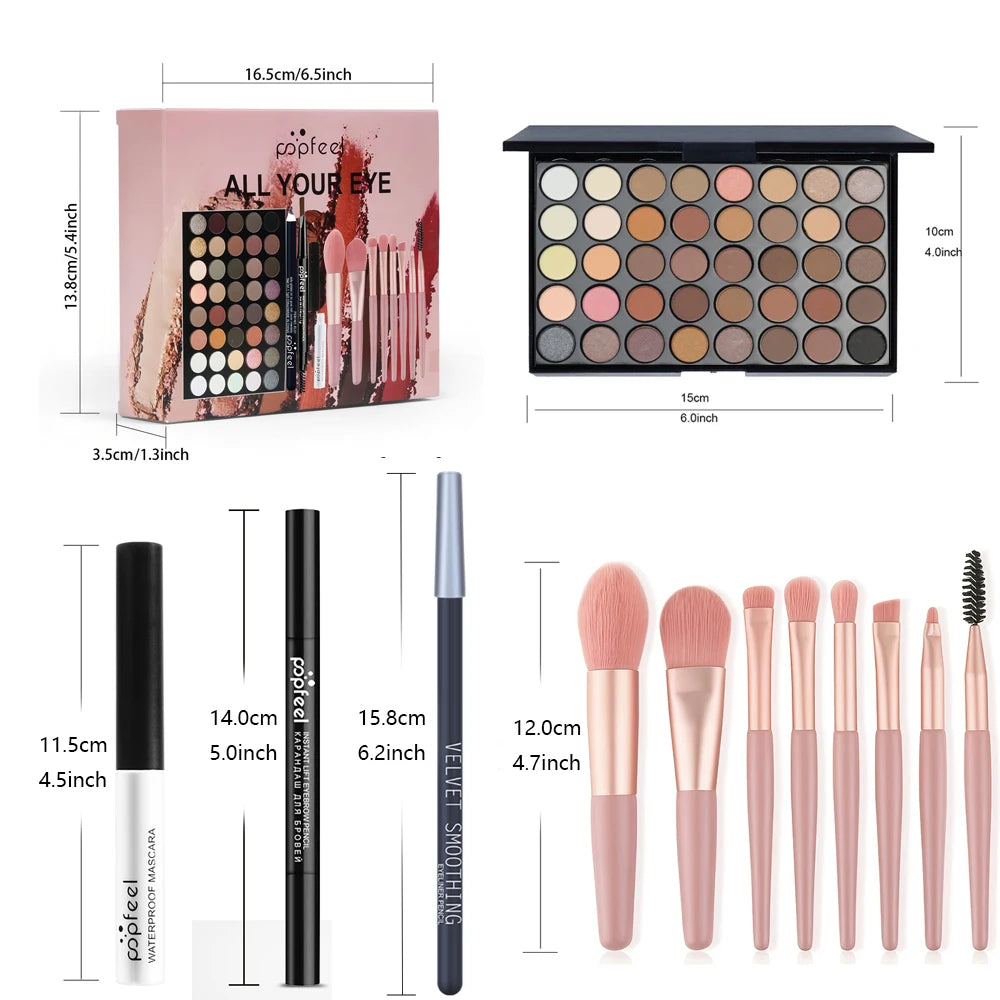 Kit Yeux Complet 40 Couleurs — Palette, Eyeliner, Mascara & Pinceaux