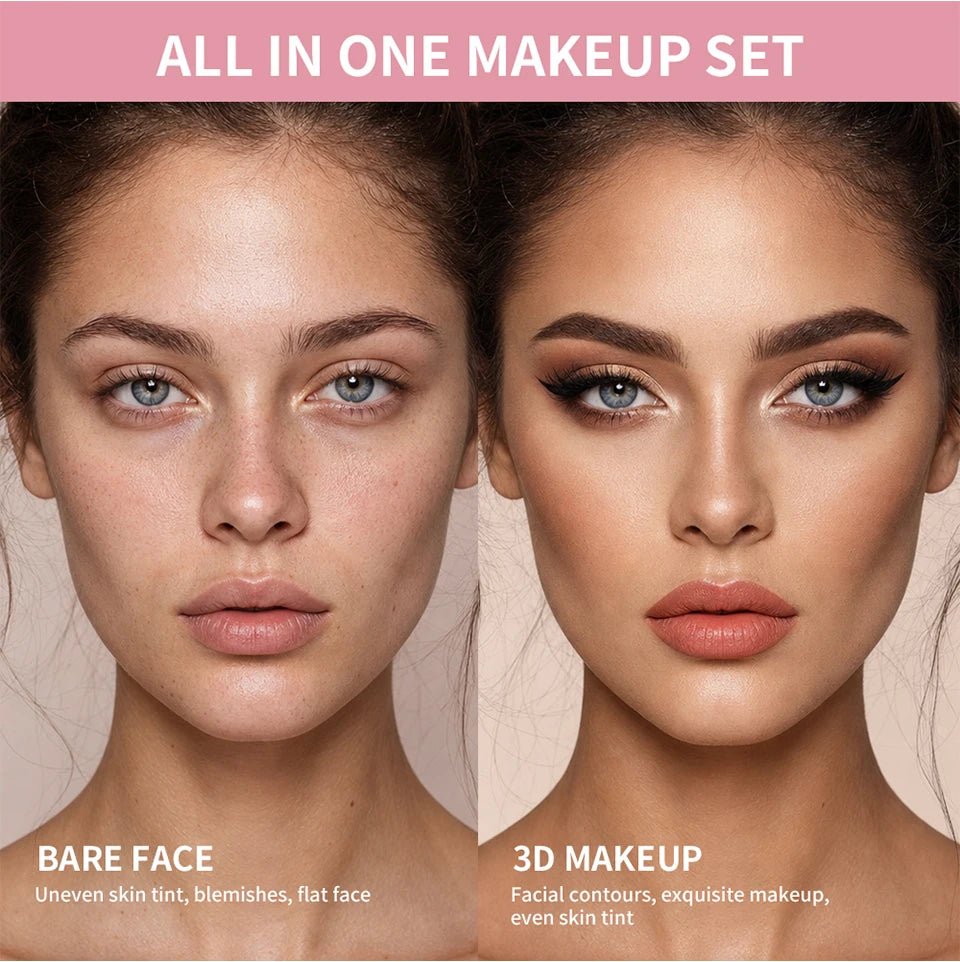 Kit Maquillage Complet Tout-en-Un — Base, Yeux, Lèvres & Contour
