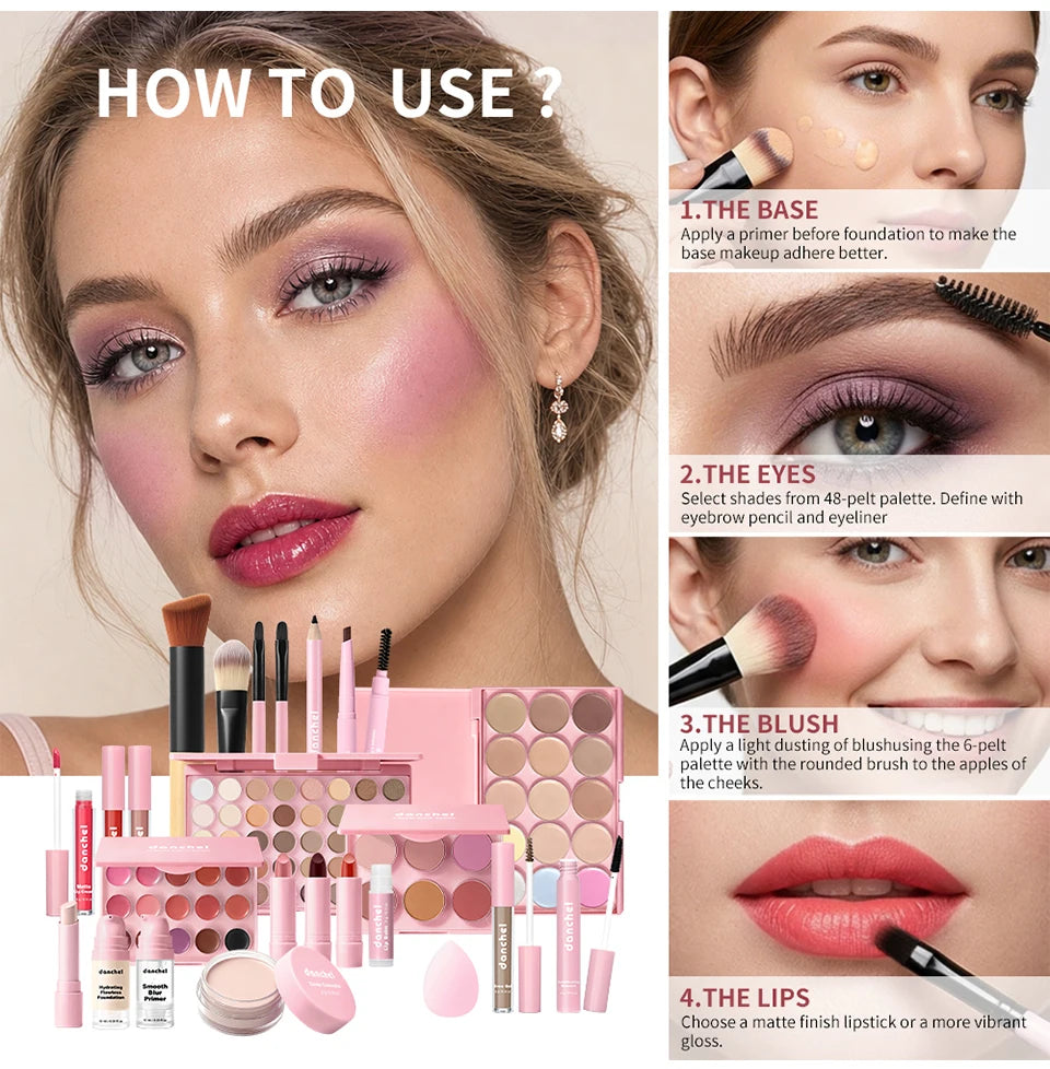 Kit Maquillage Complet Tout-en-Un — Base, Yeux, Lèvres & Contour