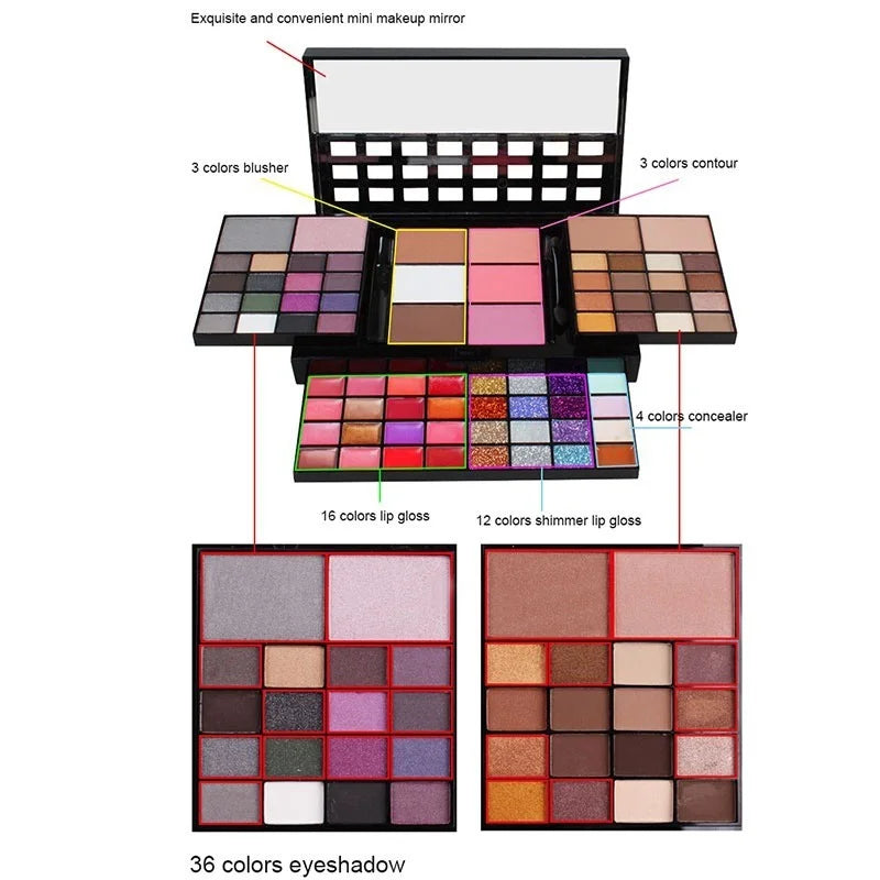 Palette Eyeshadow Glitter & Mat — 40 à 78 Couleurs Waterproof