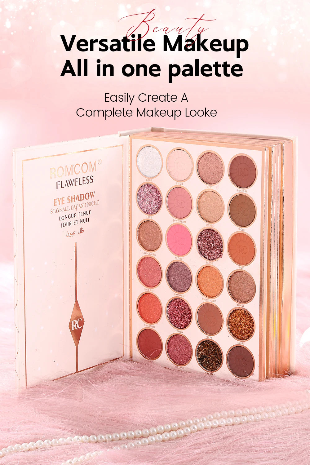 The makeup magic book contains eye shadow, lip gloss, powder blusher highlight, an ideal gift for women in holiday parties