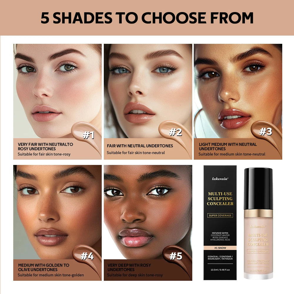 Long-lasting Coverage Concealer Matte Foundation Multi-Use Cream Oil Free Highlight and Retouch Face Makeup Products for Women